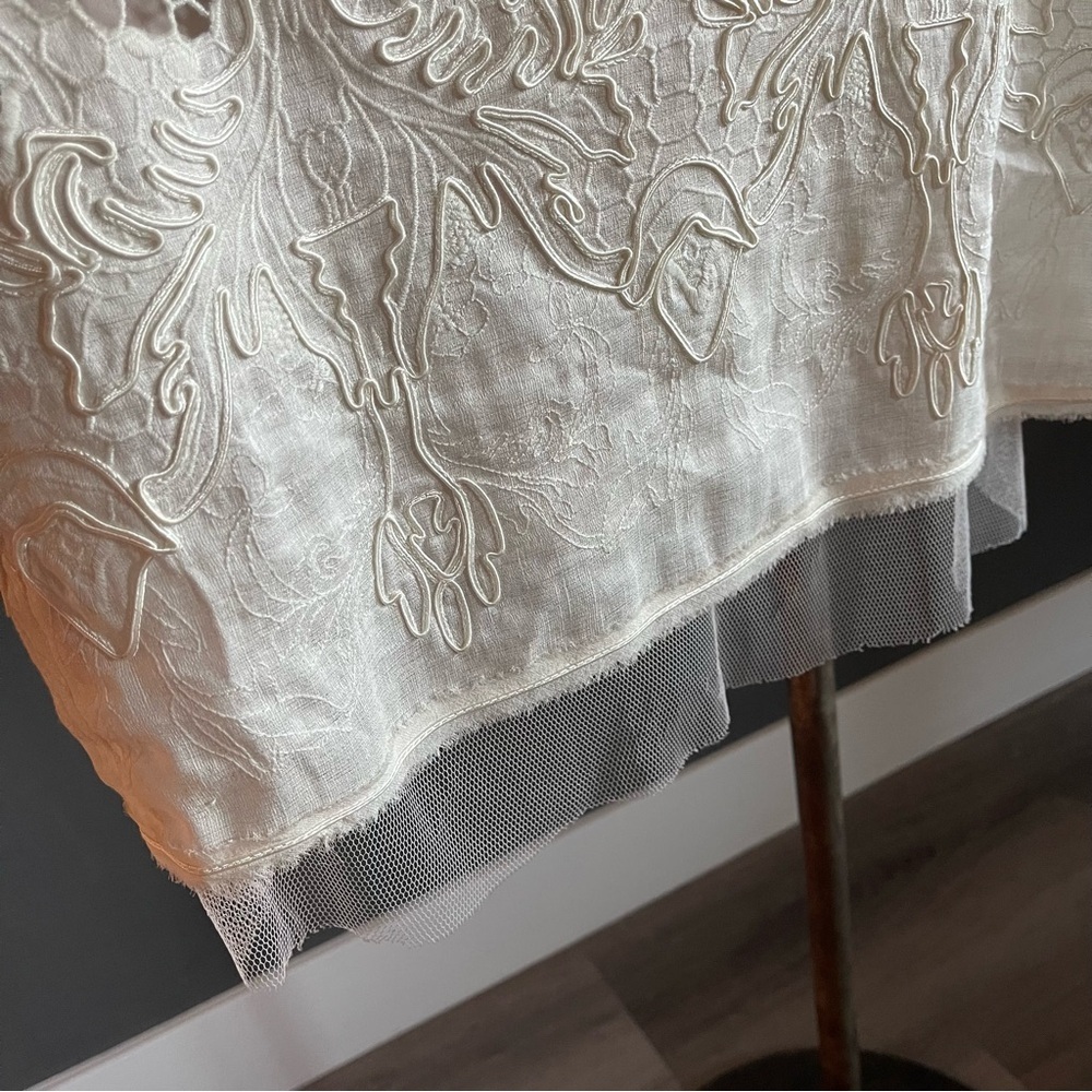 BCBGMaxAzria Runway Simona Silk Linen Eyelet Lace Mini Dress Romantic Angelcore - Picture 5 of 10